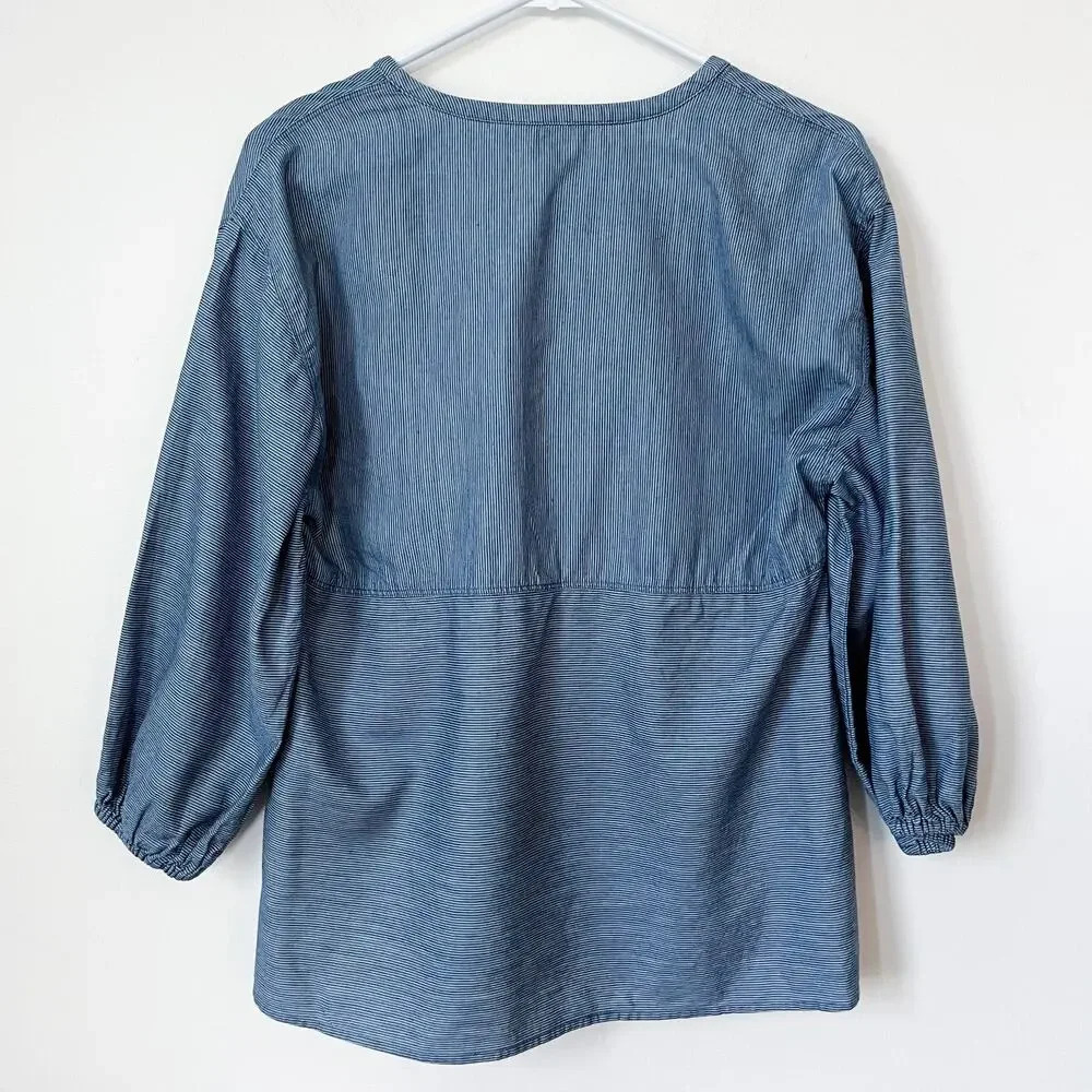 Lucky Brand Womens Striped Popover Top Indigo Multi Small Casual Cotton Lyocell - Picture 8 of 12